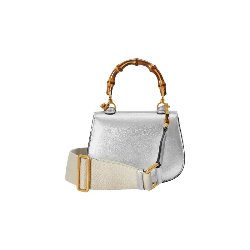 GUCCI Leather Shoulder Bag Crossbody Bag Handbag Mini Women's Silver-4