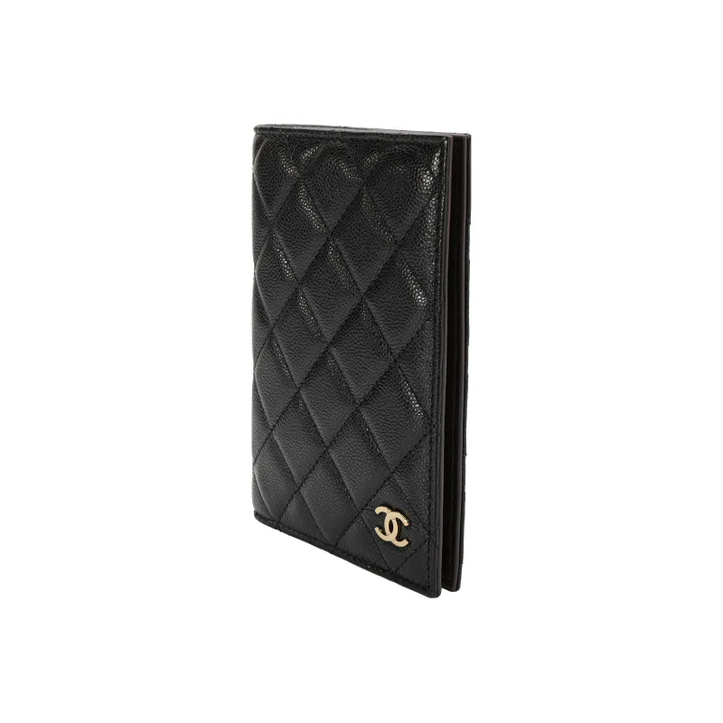 CHANEL Grain Litchi Grain Cow Leather Passport Holder Card Holder Card Case Women's Black-1