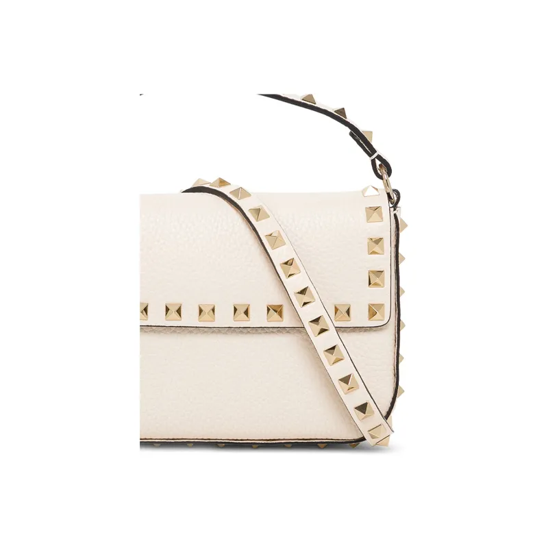 Valentino Hammered Texture Calfskin Handbag, Shoulder Bag, Crossbody Bag Women's Ivory-4