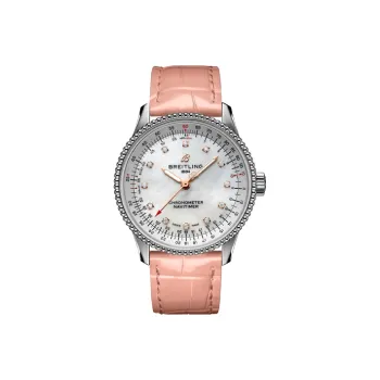 BREITLING Automatic Mechanical Movement Women's Watch 35mm White Dial Stainless Steel Case Crocodile Leather Strap