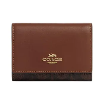 COACH Micro Coated Canvas With Smooth Leather Coin Purses Wallets Mini Women's Red Brown