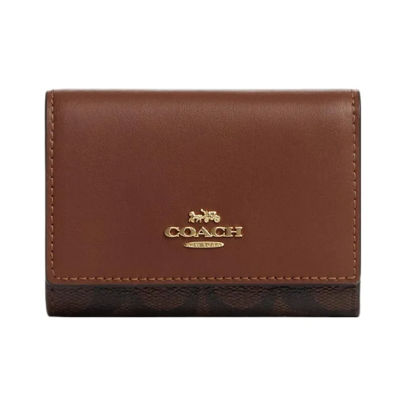 COACH Micro Coated Canvas With Smooth Leather Coin Purses Wallets Mini Women's Red Brown-0