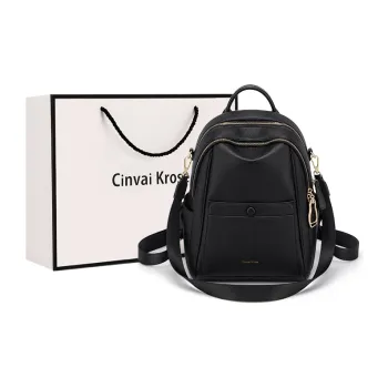 CinvaiKrose Cow Leather Handbag Backpack Large Size Women's Midnight Chic Black