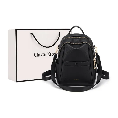 CinvaiKrose Cow Leather Handbag Backpack Large Size Women's Midnight Chic Black