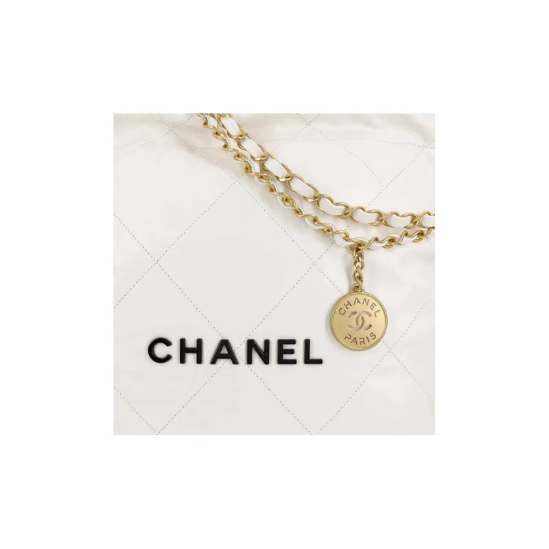 CHANEL Calfskin Trash Bag Portable Crossbody Bag Shoulder Bag Women's White-5
