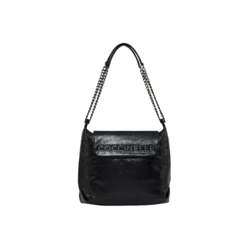 COCCINELLE Cow Leather Hobo Bag Handbag Shoulder Bag Large Size Women's Black