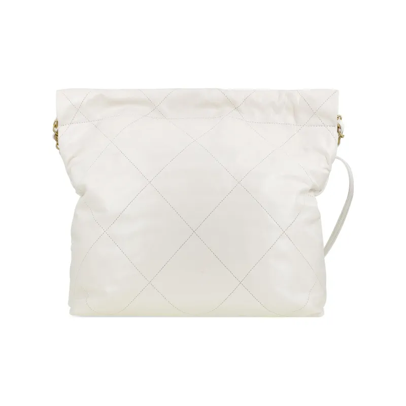 CHANEL Calfskin Trash Bag Portable Crossbody Bag Shoulder Bag Women's White-2