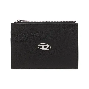 DIESEL Grain Effect Cow Leather Wallet, Card Holder Women's Black
