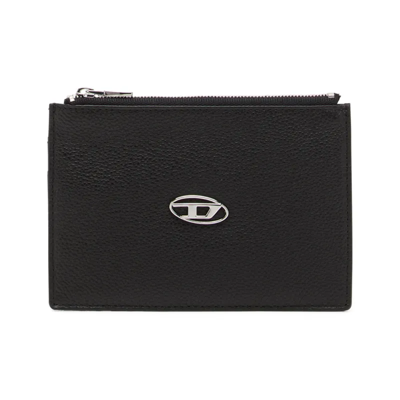 DIESEL Grain Effect Cow Leather Wallet, Card Holder Women's Black-0