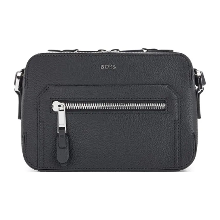 HUGO BOSS Cow Leather Reporter Bag Crossbody Bag Shoulder Bag Men's Black-0