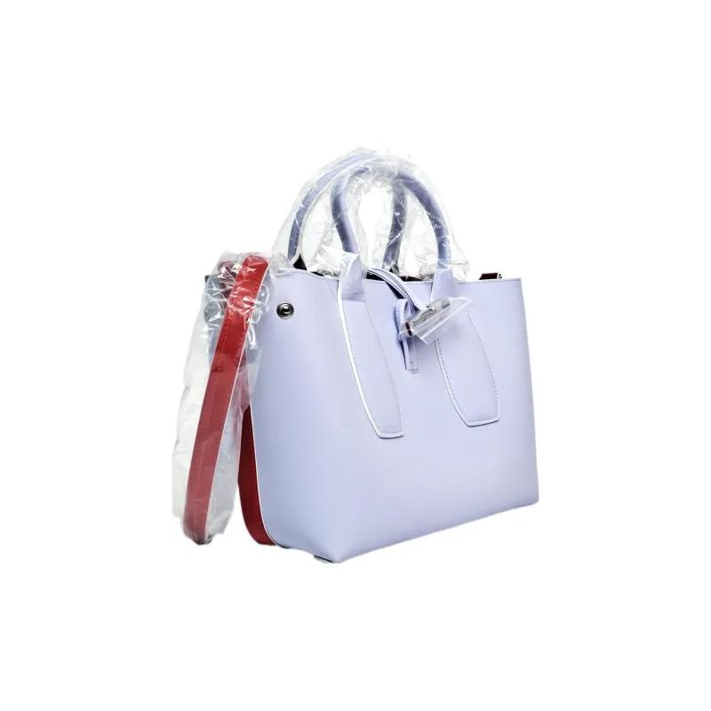LONGCHAMP Roseau Calfskin Tote Bag, Shopping Bag, Shoulder Bag, Crossbody Bag, Handbag Medium Size Women's Sky Blue/Red-1