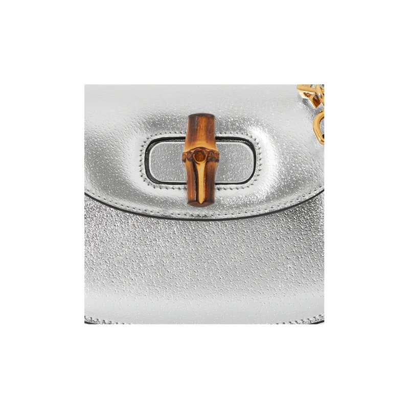 GUCCI Leather Shoulder Bag Crossbody Bag Handbag Mini Women's Silver-7