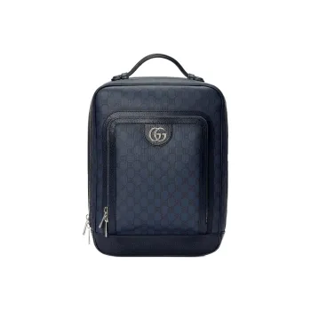 GUCCI Canvas With Leather Trim Backpack Medium Size Men's Blue/Black