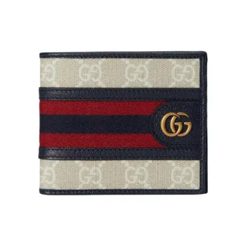 GUCCI Ophidia Canvas With Leather Wallet Men's Beige/White/Blue