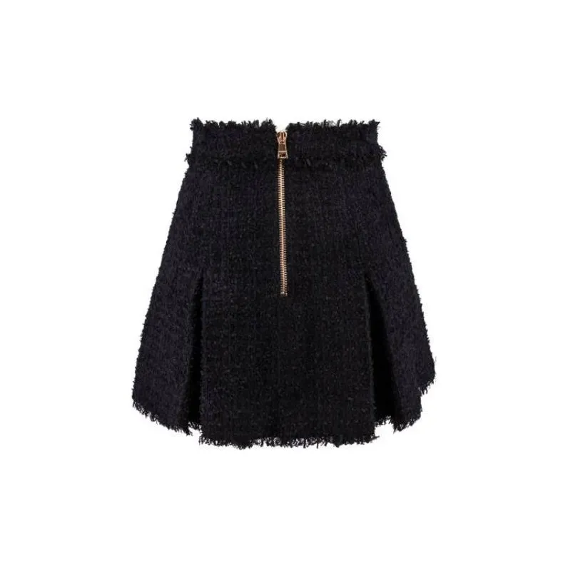BALMAIN Pleated Tweed Miniskirt-1