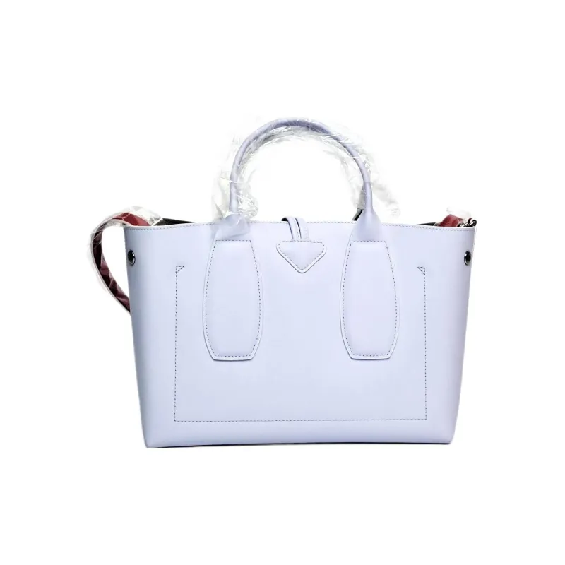 LONGCHAMP Roseau Calfskin Tote Bag, Shopping Bag, Shoulder Bag, Crossbody Bag, Handbag Medium Size Women's Sky Blue/Red-5