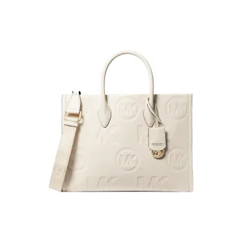 MICHAEL KORS Mirella Litchi Grain Leather Tote Bag Shopping Bag Handbag Shoulder Bag Medium Size Women's White
