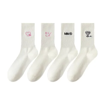 AUGUST Mid Calf Socks Women's 4 Pack White
