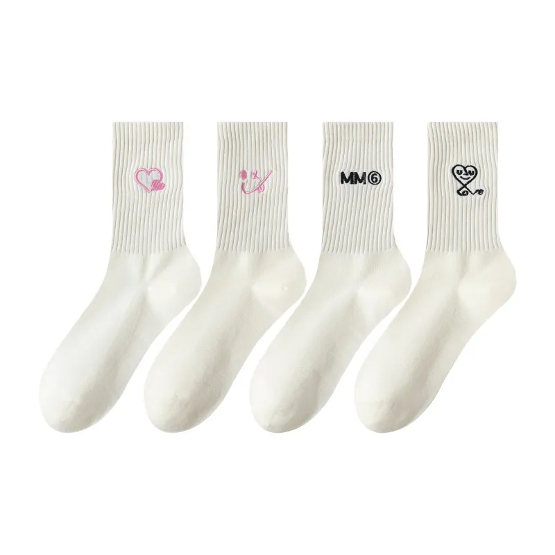 AUGUST Mid Calf Socks Women's 4 Pack White-0