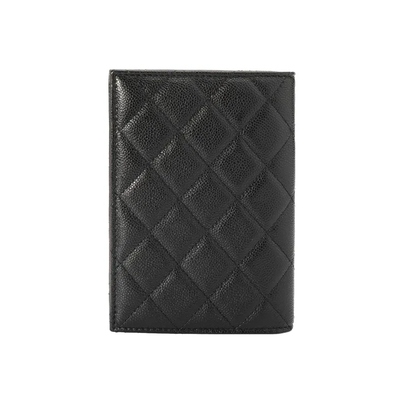 CHANEL Grain Litchi Grain Cow Leather Passport Holder Card Holder Card Case Women's Black-2