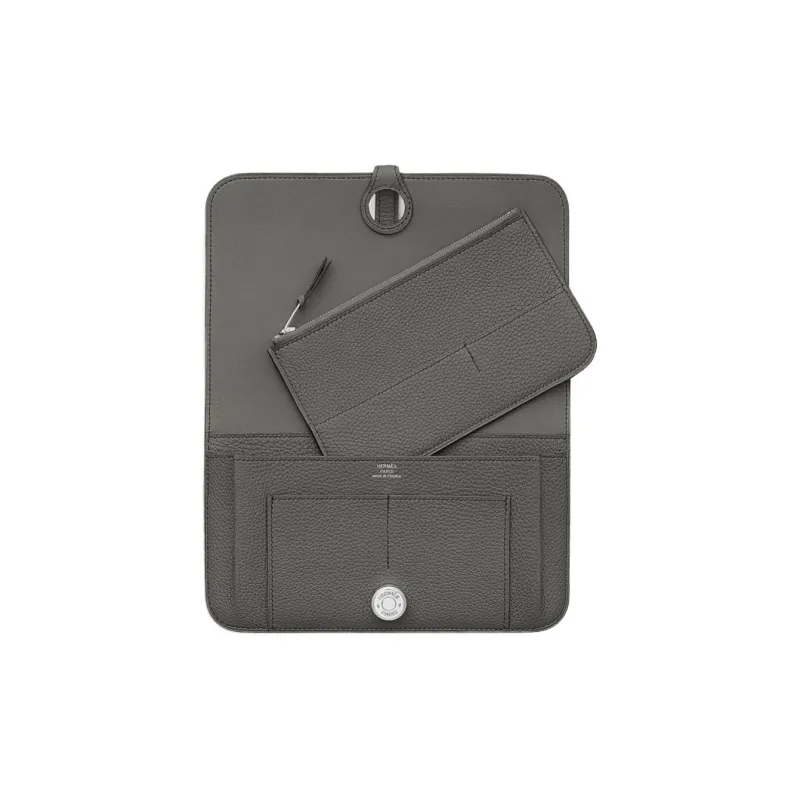 HERMES Dogon Duo Togo Calfskin Wallet Regular Unisex Gray-1