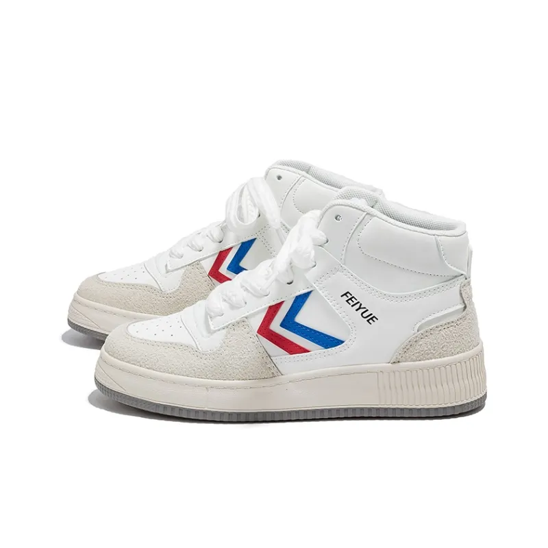 Feiyue Anti-Slip And Wear-Resistant Breathable High-Top Skateboard Shoes Unisex White Red Blue-1