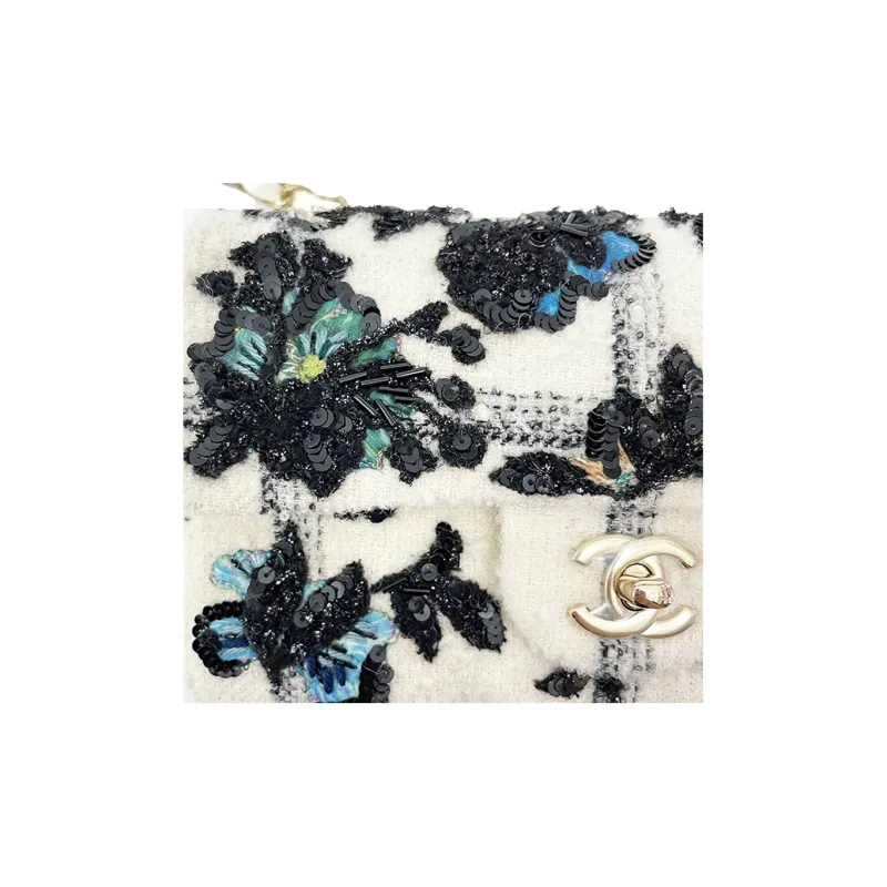 CHANEL Cotton Wool Suede Blend Flap Bag, Crossbody Bag, Shoulder Bag Mini Women's White-3