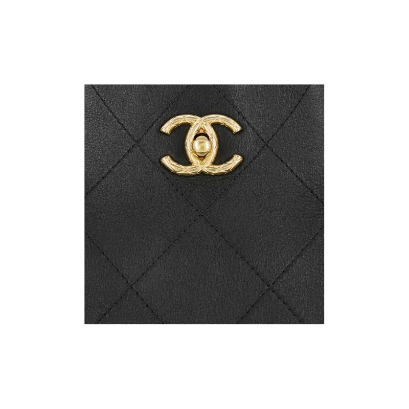 CHANEL Calfskin With Gold Tone Metal Handbag, Shoulder Bag Medium Size Women's Black-5