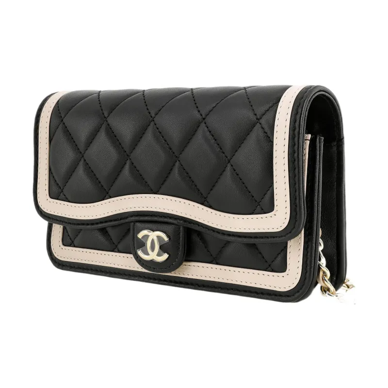 CHANEL Lambskin Mini Bag, Crossbody Bag, Shoulder Bag Women's Black & Beige-1