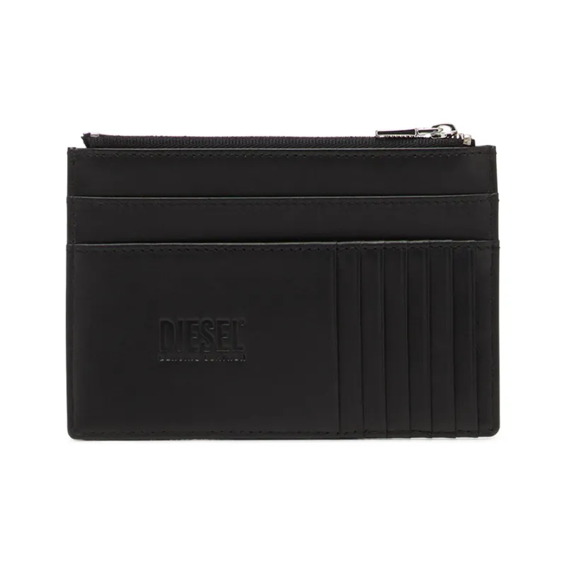 DIESEL Grain Effect Cow Leather Wallet, Card Holder Women's Black-1