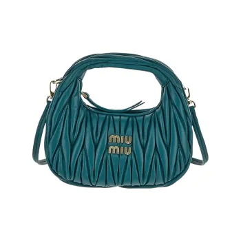 MIU MIU Wander Series Soft Sheep Leather Hobo Bag, Shoulder Bag, Crossbody Handbag Mini Women's Lake Blue
