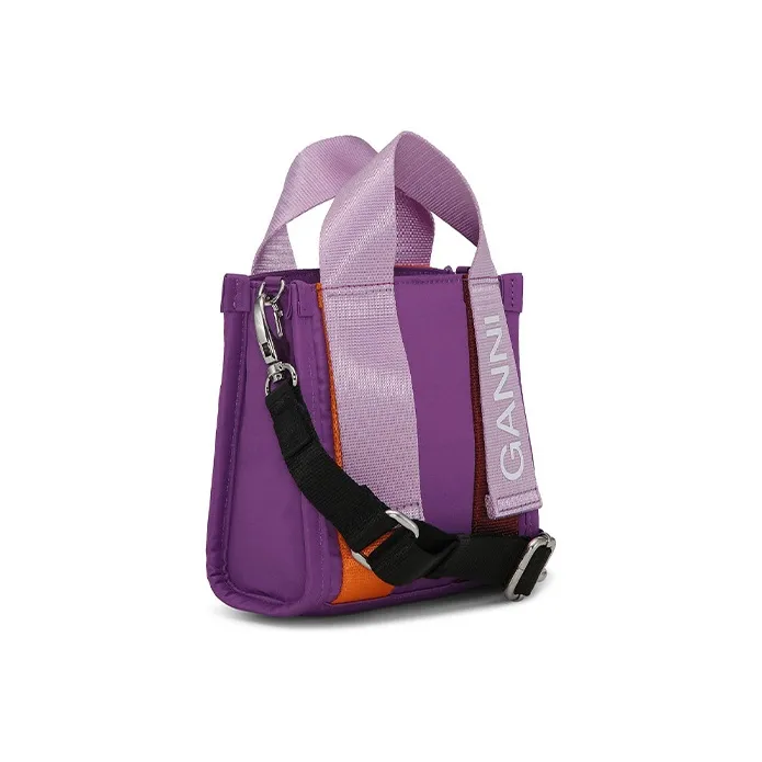 GANNI Recycled Polyester Tote Bag Shopping Bag Shoulder Bag Crossbody Bag Handbag Mini Women's Purple-3