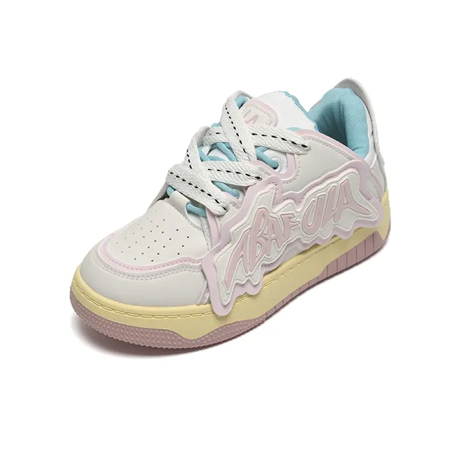 T628 Letter Puffy Shoes Anti Slip Wear Resistant Low Top Skateboard Shoes Unisex-6