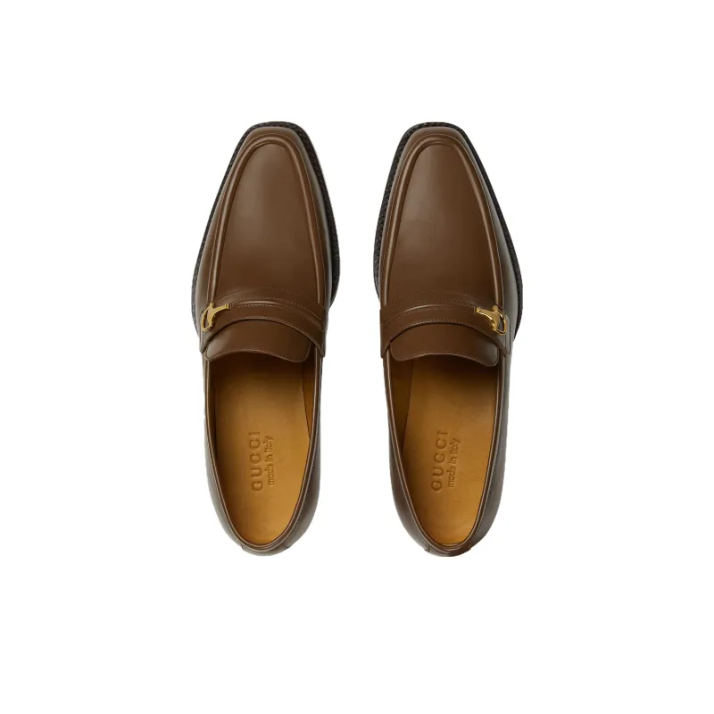 GUCCI Horsebit Loafers Men's Brown-3