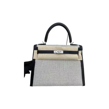 HERMES Kelly Swift Leather With Canvas Kelly Bag Shoulder Bag Crossbody Bag Handbag Regular Women's Black Beige