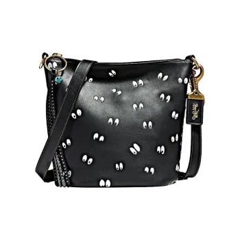 COACH Disney Snow White, Collaboration Leather Bucket Bag, Shoulder Bag, Crossbody Bag Trumpets Women's Black