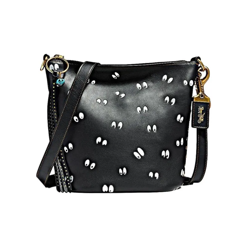 COACH Disney Snow White, Collaboration Leather Bucket Bag, Shoulder Bag, Crossbody Bag Trumpets Women's Black-0