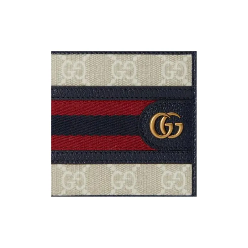 GUCCI Ophidia Canvas With Leather Wallet Men's Beige/White/Blue-3