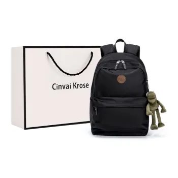 CinvaiKrose Fabric With Synthetic Leather Backpack Large Size Unisex Sage Black