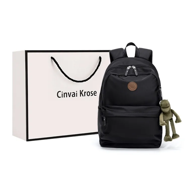 CinvaiKrose Fabric With Synthetic Leather Backpack Large Size Unisex Sage Black-0