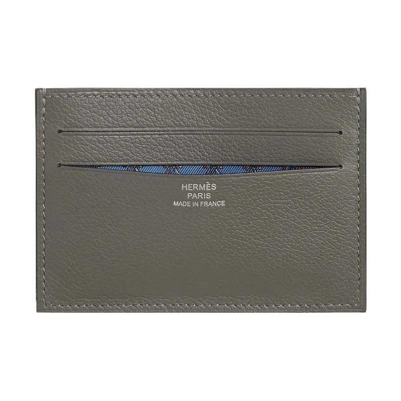 HERMES Citizen Twill Evergrain Calfskin Card Holder Regular Unisex Mauve Gray-0