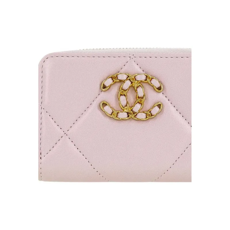 CHANEL Lambskin Wallet Trumpets Women's Light Pink-4
