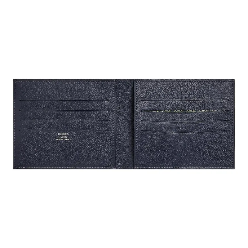 HERMES Citizen Twill Evercolor Leather Card Holder Regular Unisex Midnight Blue/medium Green/sapphire Blue-1