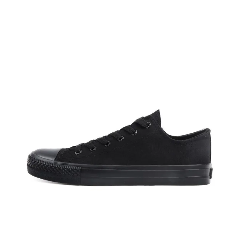 Warrior Slip Resistant Breathable Low Top Canvas Shoes Unisex All Black-0