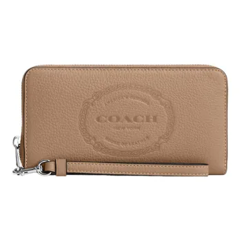 COACH Zip Around Pebbled Leather Wrist Bag Coin Purse Wallet Small Size Women's Milk Tea Beige