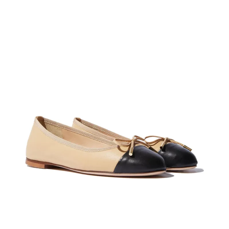 SCAROSSO Contrasting toecap Leather Ballerina Shoes Women's-2