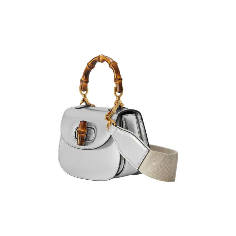 GUCCI Leather Shoulder Bag Crossbody Bag Handbag Mini Women's Silver-2