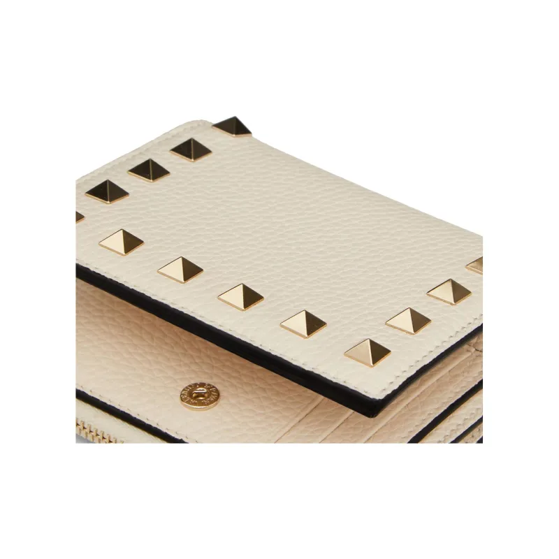 Valentino Rockstud Grained Calfskin Wallet Coin Purse Card Holder Small Size Women's White-4