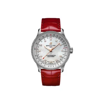BREITLING Automatic Mechanical Movement Women's Watch 35mm White Dial Stainless Steel Case Crocodile Leather Strap