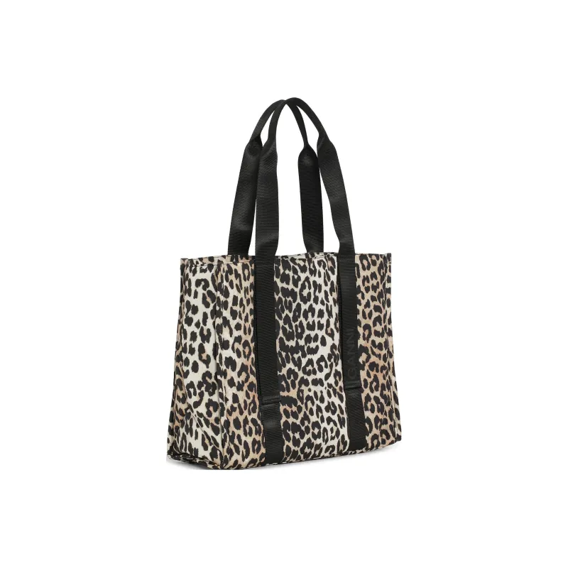 GANNI Recycled Polyester Tote Bag Shopping Bag Shoulder Bag Handbag Medium Size Women's Black-1